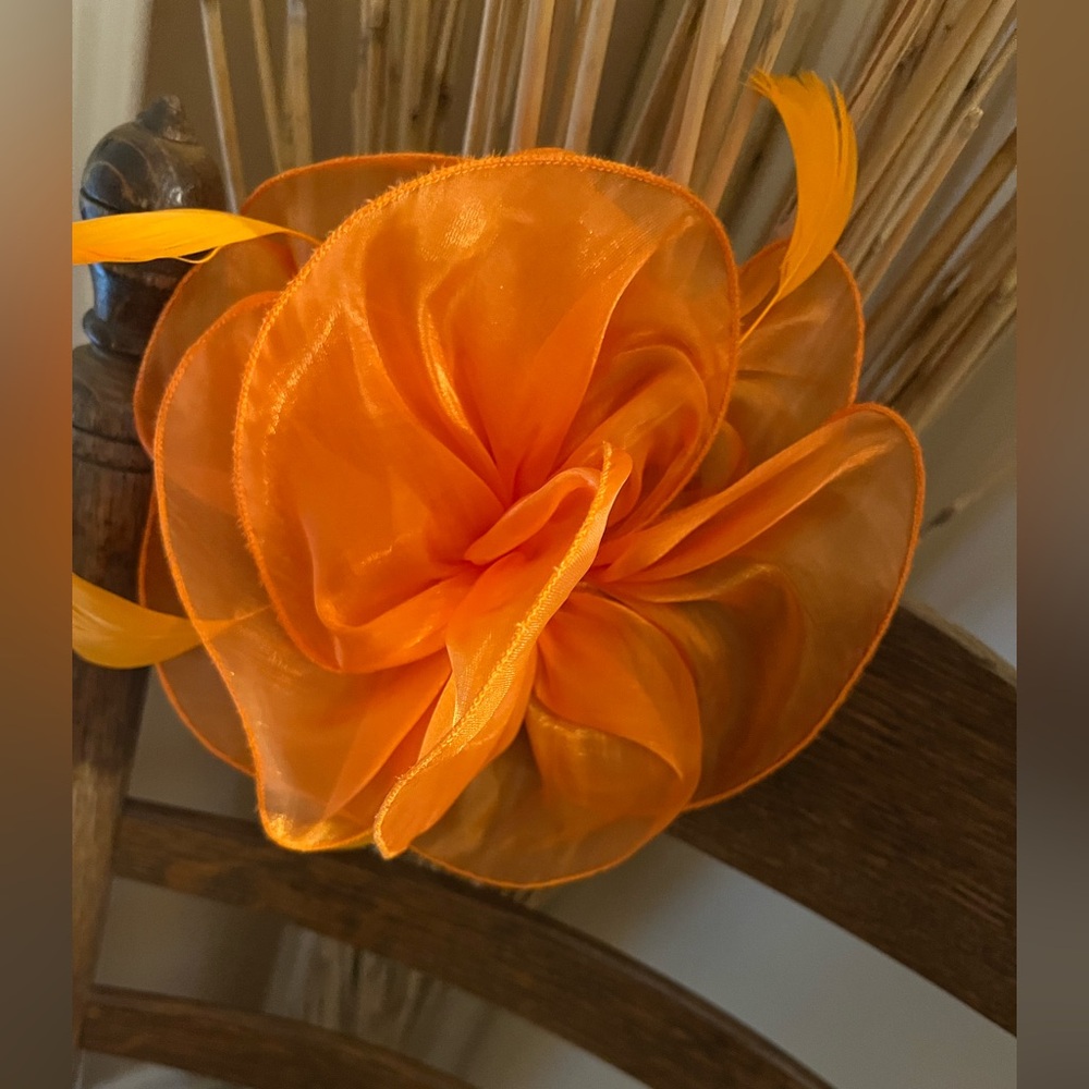 Vibrant Orange Feather Fascinator Clip - Wedding Royal Ascot Like New